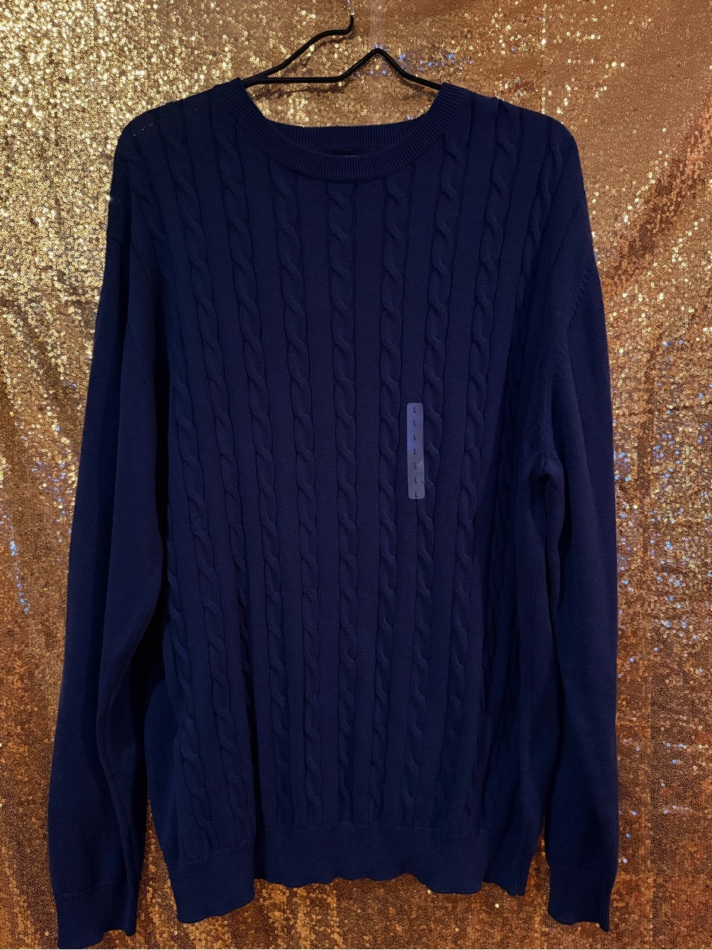 Roundtree & Yorke Navy Cable Crewneck Sweater